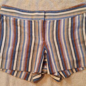 Ann Taylor LOFT Riviera Shorts 4P Blue Tan Stripe Linen Blend 3 1/2" Insm 4 P S